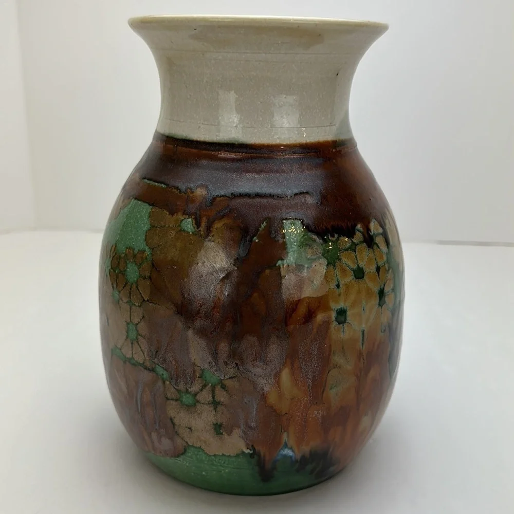 Vtg Apple Lane Studio‎ Art Pottery Vase Abstract Floral Artist Bill Nagengast - Picture 9 of 12